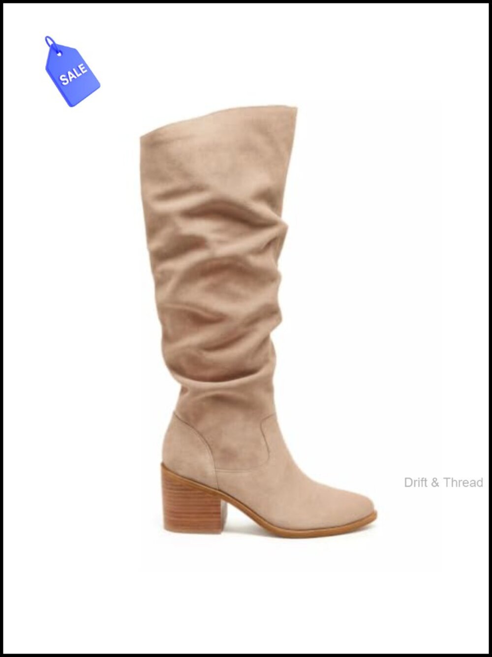 Knee High Boots Women Chunky Block High Heel Suede Slouch Boots